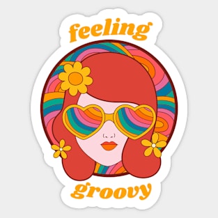 Feeling Groovy - Retro Rainbow Girl in Heart Sunglasses Sticker